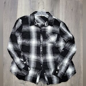 Black and White Long Sleeved Striped Women's Flannel Button-Down Size Medium